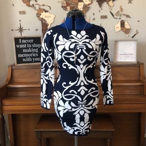 Damask print sweater midi dress